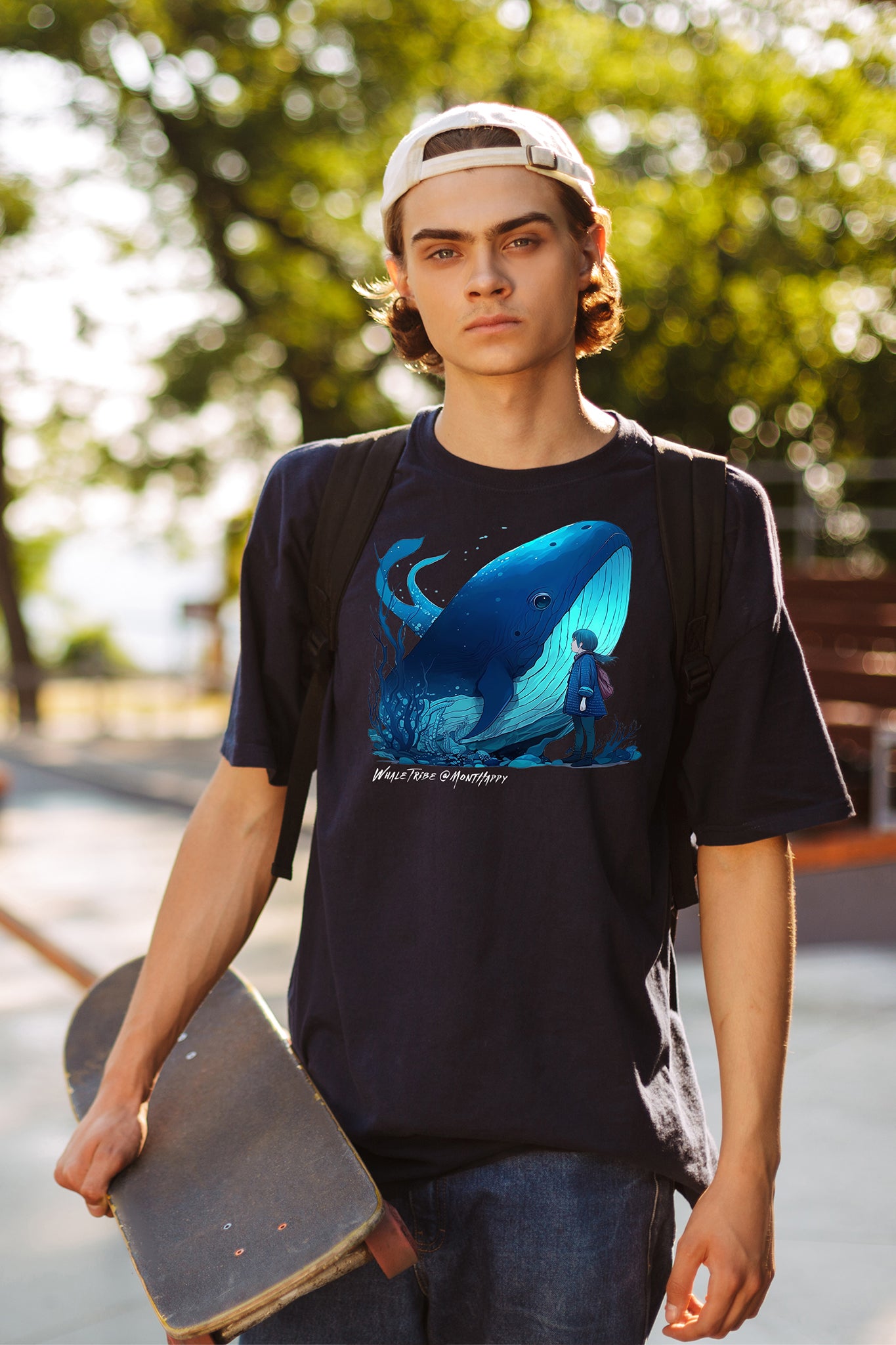 The Rising Blue Whale Men’s Round Neck T-Shirt