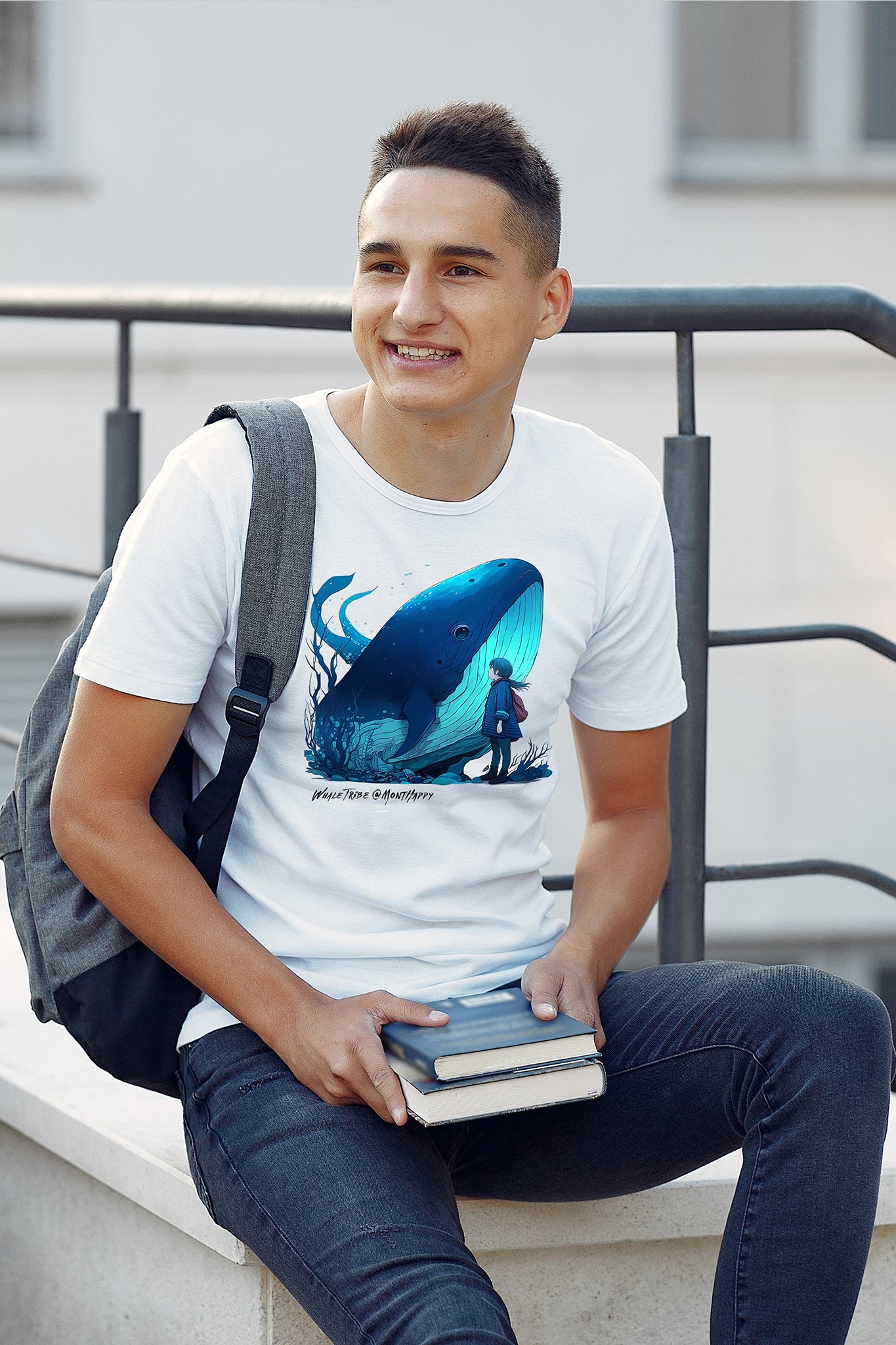 The Rising Blue Whale Men’s Round Neck T-Shirt