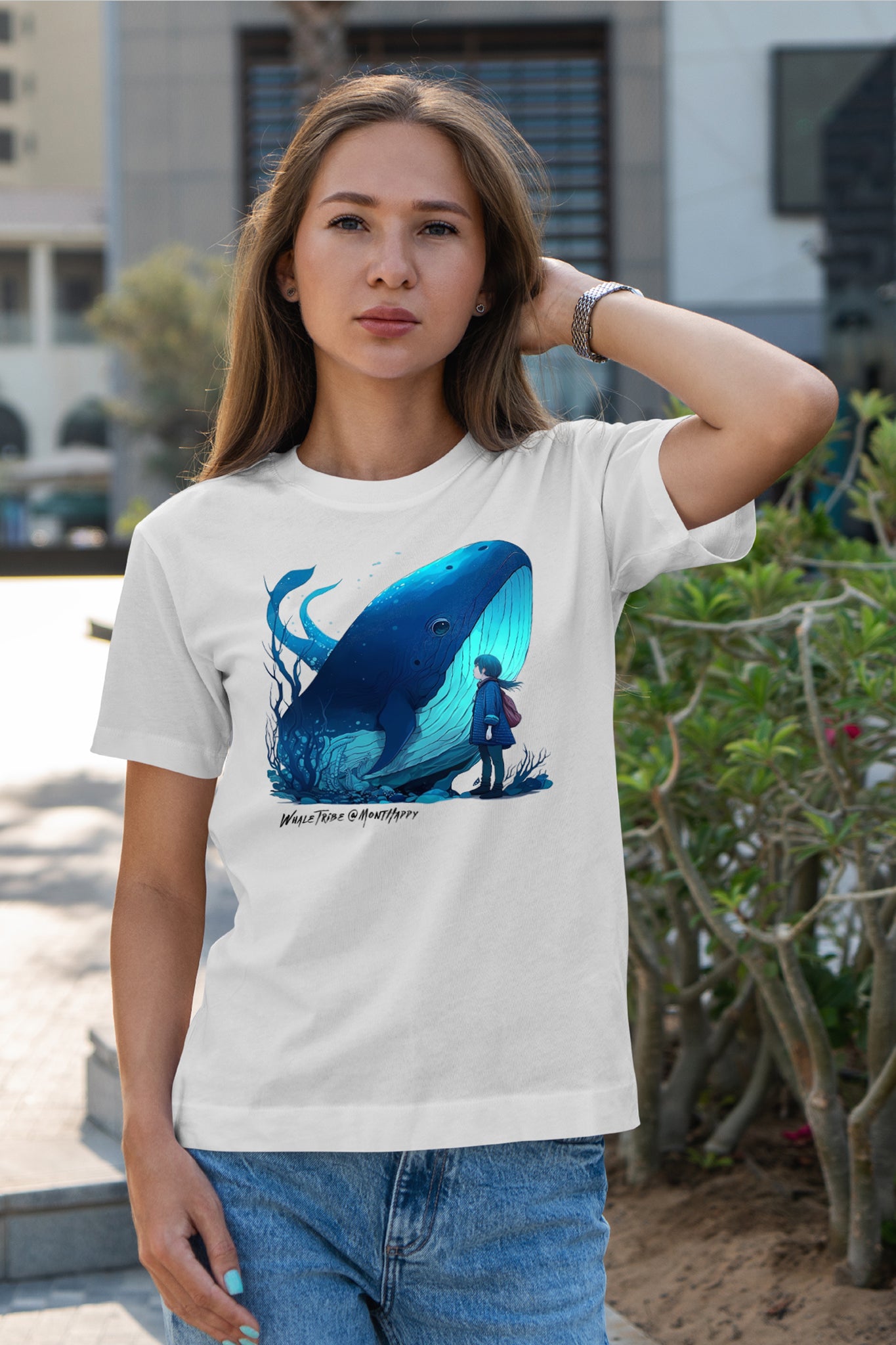 The Rising Blue Whale Women’s Round Neck T-Shirt